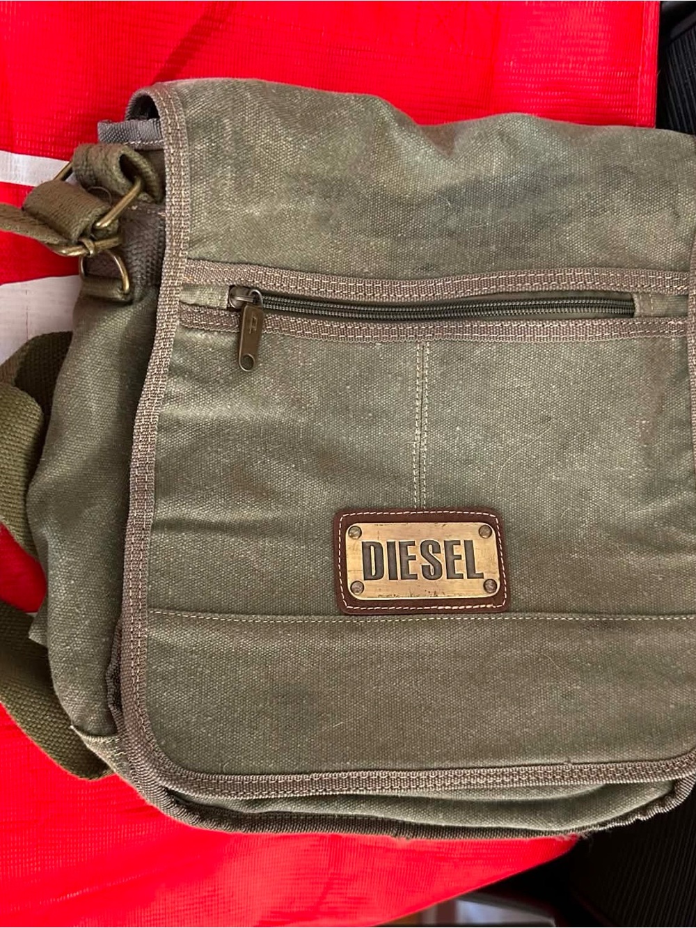 Diesel Olive Green Canvas Messenger Bag